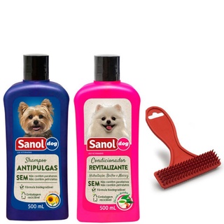 Kit Sanol Shampoo e Condicionador e Escova Rasqueadeira para cachorro - Pet Shop