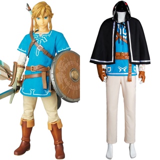 the Legend of Zelda : Breath Wild Link Uniforme Cosplay Outfit Suit Calças Camisa Casaco Bracers Luvas Cinta Cintosx2