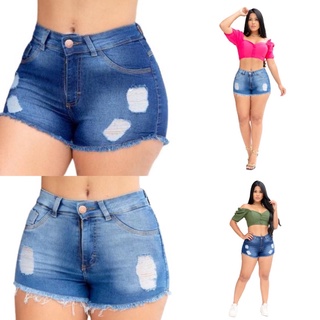 Kit 2 Shorts Jeans Feminino Com Lycra 34 ao 46 Forma Pequena (1)