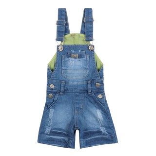 Jardineira Infantil Jeans Menino Bebê Criança Masculino Estonada Kids Tons de Azul (1)