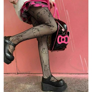 Summer Punk Hottie Black Pantyhose Kitty Cat Pattern Fishnet Stockings Ins Style Harajuku Hosiery Nylon Women's Lolita Tights (6)
