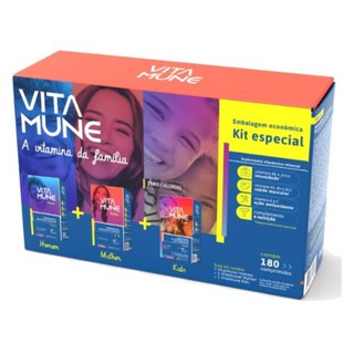 Kit Vita Mune Familia, 1Vita Mune Mulher c/60 + 1Vita Mune Homem c/60 + 1Vita Mune kids c/60 - Totalizando 180 Comprimidos