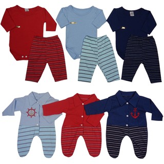 Macacão, Body e Calça Recém-nascido Menino - Kit Com 9 Peças Cores Azul/Vermelho/Azul Marinho (1)