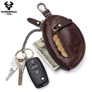 Men's Key Chain Genuine Leather coin purse short mini zipper small car key split home key ring