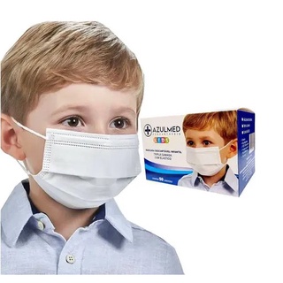 Máscara Descartavel Infantil De Proteção Facial Tripla camada Cx C/ 50 Pçs - Branca - Azulmed