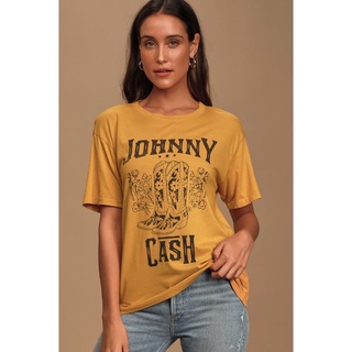 Blusa T-shirt Camiseta Feminina de Algodão Estampada Estilosa Amarelo Mostarda! JOHNNY CASH