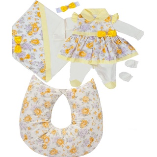 Combo Kit Saída Maternidade Menina Luxuosa Floral Amarelo + Almofada Amamentação Floral Amarelo