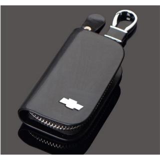 1 pc Genuine Leather Men & Women Key Cover Holder Car Key Bag Case For Chevrolet Vehicle Light (Black)