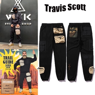 Travis Scott Co Branded Black Multi Pocket Sports Pants Men's and Women's Loose Trend Casual Overalls