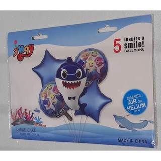 Kit 1 Balão Baby Shark + 2 Redondo + 2 Estrelas Azul Metalizado (3)
