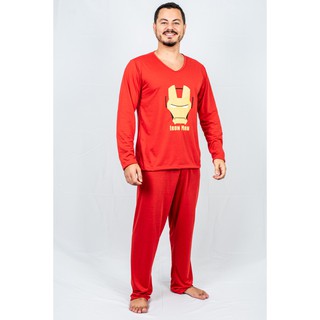 Pijama Manga Longa Super Herói Homem de Ferro Inverno Adulto