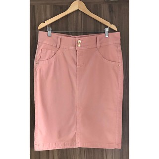 Saia Jeans Rosa C/ Lycra - Plus Size do 48 ao 54 - Moda Evangélica (1)