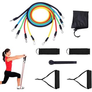 Kit de 11 Peças Extensor Elástico para Exercício Faixas Elásticas para Exercícios de Pilates Fitness Yoga Musculação Academia Em Casa Abdominal Com Bolsa (3)