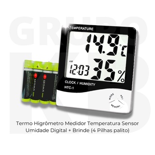 Termo-higrômetro Digital Termômetro Higrômetro Relógio + BRINDES (1)
