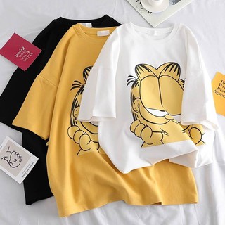 2021 Harajuku Garfield com impressão de camiseta feminina da moda coreana