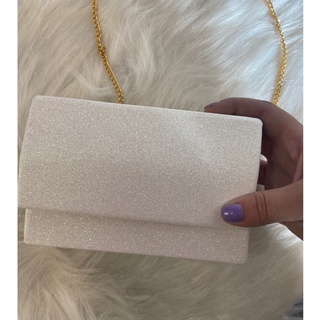 Bolsa carteira Clutch branca com gliter para festas e casamentos