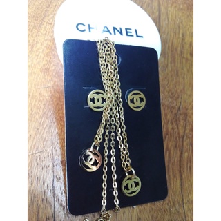 Conjunto corrente Chanel e brinco colar Kit aço dourado