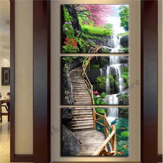 Quadro decorativo paisagem cachoeira com ponte 4k