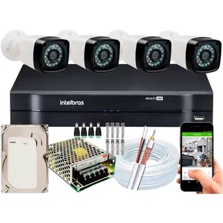 Kit Cftv 4 Cameras Segurança 1080p Full Hd Dvr Intelbras 500gb