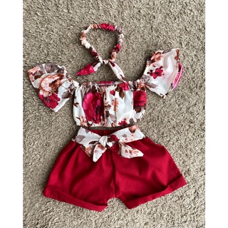 conjunto infantil blusa + short + tiara super lindos moda blogueirinha para meninas (2)
