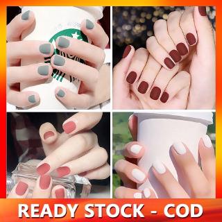 24pcs Fake Nails With Glue Candy Short Round Art Matte Artificial Nail Lovely Girl Decoration With Glue Set