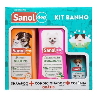 Kit Banho Sanol - Cães e Gatos Shampoo + Colônia + Condicionador Grátis