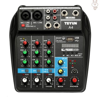 TU04 BT Sound Mixing Console Record 48V Phantom Power Monitor AUX Paths Plus Effects 4 Channels Audio Mixer with USB (1)