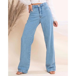 Calça Jeans Feminina Cintura Alta Pantalona Moda Atual