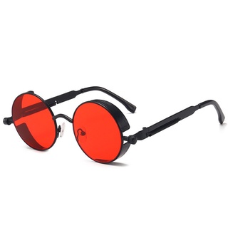 Óculos De Sol Retrô Steampunk Redondos Em Liga De Metal Vermelho Feminino óculos De Sol Góticos Masculinos