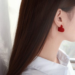 Ss Brincos Stud Femininos Simples De Prata Com Coração Vermelho | SS Fashion Simple Sweet Red Heart-shape Silver Needle Ear Studs Earrings Women Jewelry Gift
