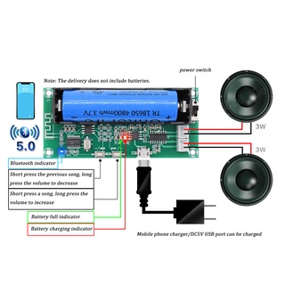 XH-A153 Placa De Amplificador De Áudio Estéreo Bluetooth 5.0 De Lítio Com Bateria De Dupla Velocidade 2 Ch 3W + 3W (1)