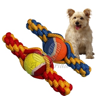 Brinquedo Mordedor Corda Com Bola De Tenis Canino Cachorro 21cm Super Resistente Premium
