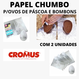 PAPEL CHUMBO PRATA 43 CM X 59 CM C/2UND - CROMUS PARA OVOS DE PASCOA / CHOCOLATES / BOMBONS