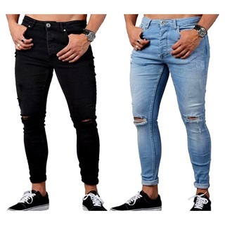 Kit 2 Calcas Jeans Slim Masculina Destroyed Rasgada Joelho