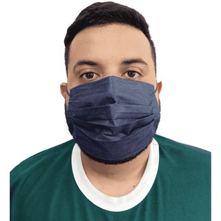 Kit 50 Máscaras Descartável De Proteção Facial Tripla Camada Azul Escuro