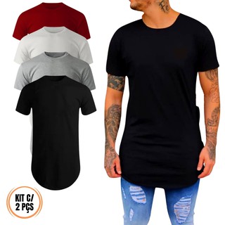 Kit 2 Camisas Long Line Basicas Oversize Swag Lisa Blusas Masculinas