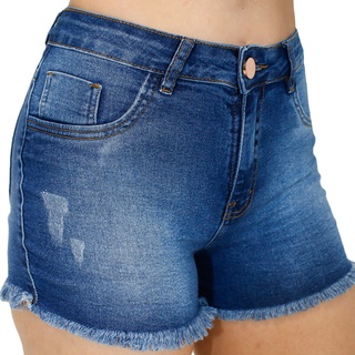 Shorts Jeans Imporium Feminino Cós Alto Cintura Alta com Barra Desfiada