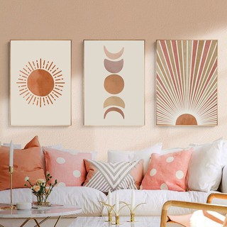 Quadro decorativo abstrato paisagem sol e lua cena para sala de estar decoração casa quarto