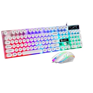 Kit Teclado e mouse Rainbow luminoso iluminado colorido Gamer Jogos - Branco