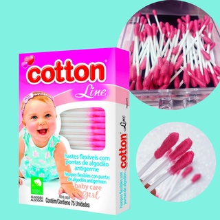 Cotonete Algodão Rosa Hastes Flexíveis Cotton 75 Unidades