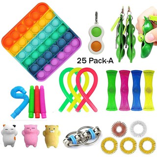 Pop It Sensory Fidget Toys Kit Adulto Kid Autismo Dice Gyro Magic Cube Brinquedo Descompressão Conjunto Brinquedo Mão Dedo Pacote (5)