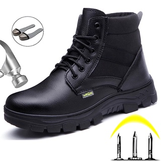 ☌ Botas De Trabalho Masculinos De Couro À Prova De Punção/Biqueira De Aço Sapatos Industrial Segurança Inverno Indestrut