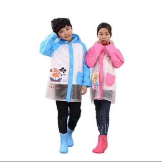 Capa de chuva infantil semi transparente com estampas menino menina com capuz e bolsos PVC (2)