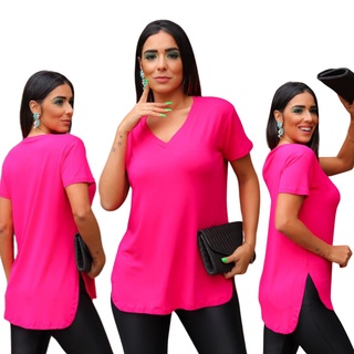 Camiseta Feminina Long Line Comprida Nas Costas Blusa Fitnes