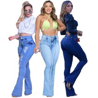 Calça Jeans flare com lycra costura levanta Bumbum feminina jeans premium. (2)