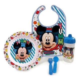 Kit Alimentação infantil Mickey e Minnie de prato, copo treinamento e talheres para introdução alimentar , completo com babador
