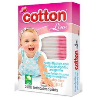 Cotonete Hastes Flexíveis Cotton Line Baby Rosa e Azul 75 unidades . (3)