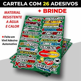 Cartela com 26 Adesivos + 1 BRINDE - Adesivos Som Automotivo Stickers Caminhao Capacete Adesivos Moto Bike