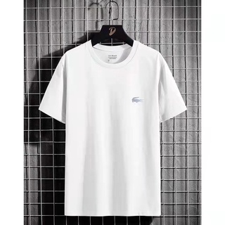 Camiseta masculina Lacoste Branca Logotipo Jacare Refletivo Premium 100% Algodão Malha 30.1 penteado Super moda unisex