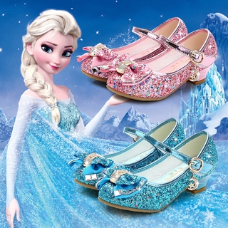WFRV Kids Leather Shoes Girls Wedding Dress Shoes Children Elsa Princess Shoes For Girls Crystal Shoes Flat Sandals